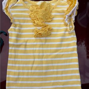 Matilda Jane Yellow and White Striped Tee with Floral Detail